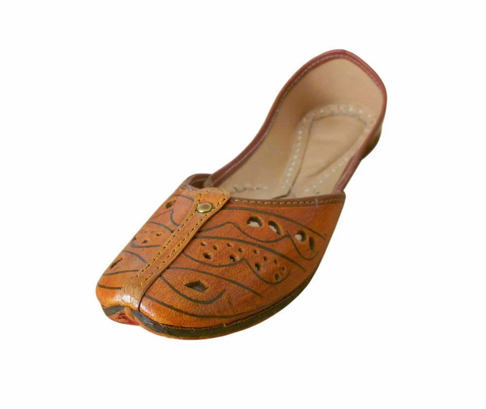 Sapatos femininos mojaries de couro indiano feitos à mão casual liso EUA 7 - Imagem 2 de 4