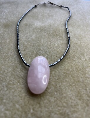 Rose Quartz, Hematite & SS Bead Necklace 17  Handmade OOAK
