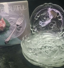 "Home Beautiful" Fruitful Cherry Round Crystal Plates - Japan - Set of 4 (Four)