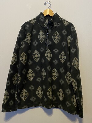 Vintage Bugle Boy Snow Fleece 1/4 Zip Pullover, Men s Large, Gray Geometric