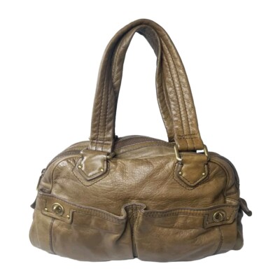 Marc Jacobs Totally Turnlock Bowler Bag Olive Brown Leather Satchel 