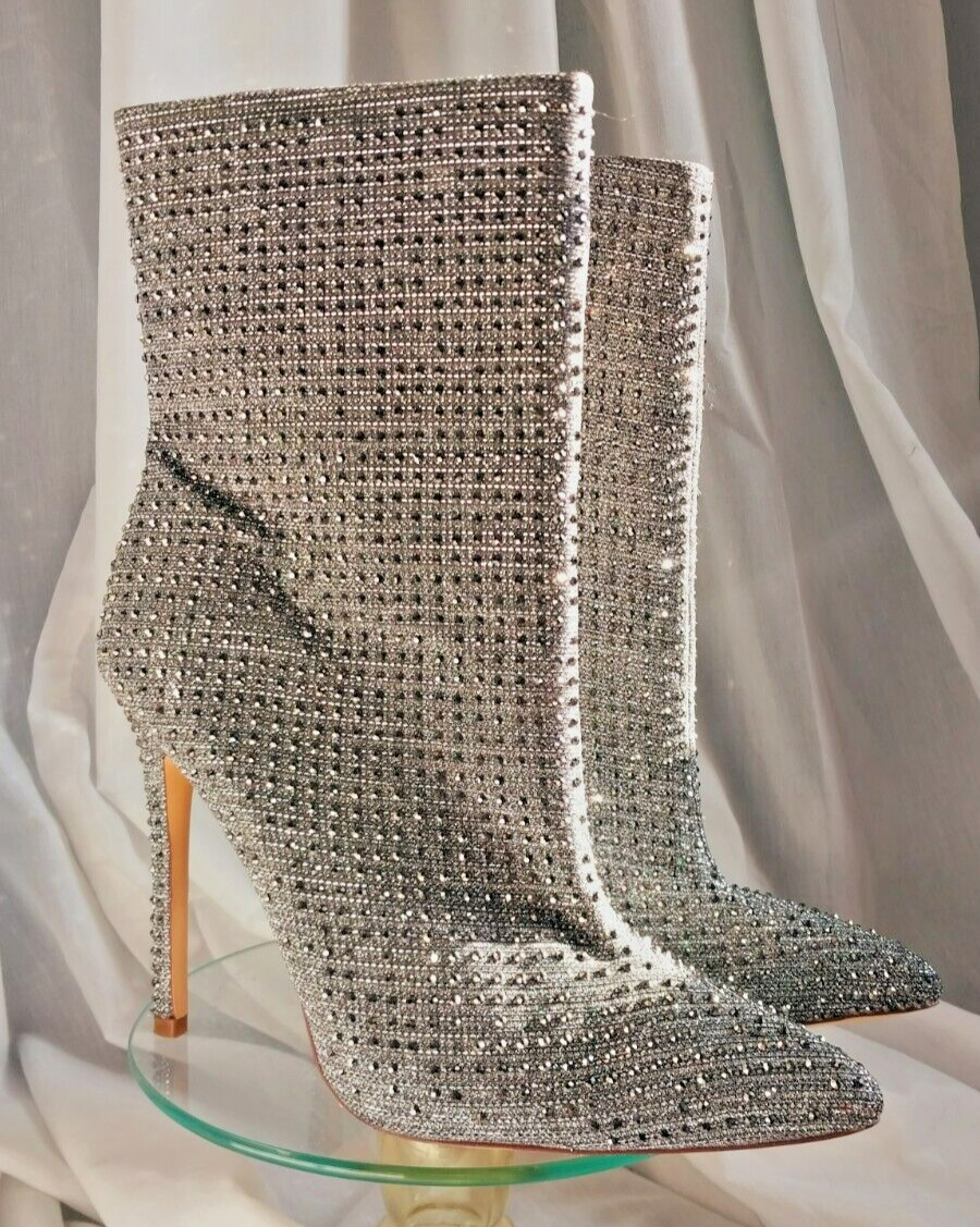 Silver Rhinestone Boots Womens Size Glaze 4