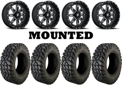Kit 4 Moose Rigid Tires 32x10-15 on Fuel Lethal Matte Black D567 Wheels HP1K