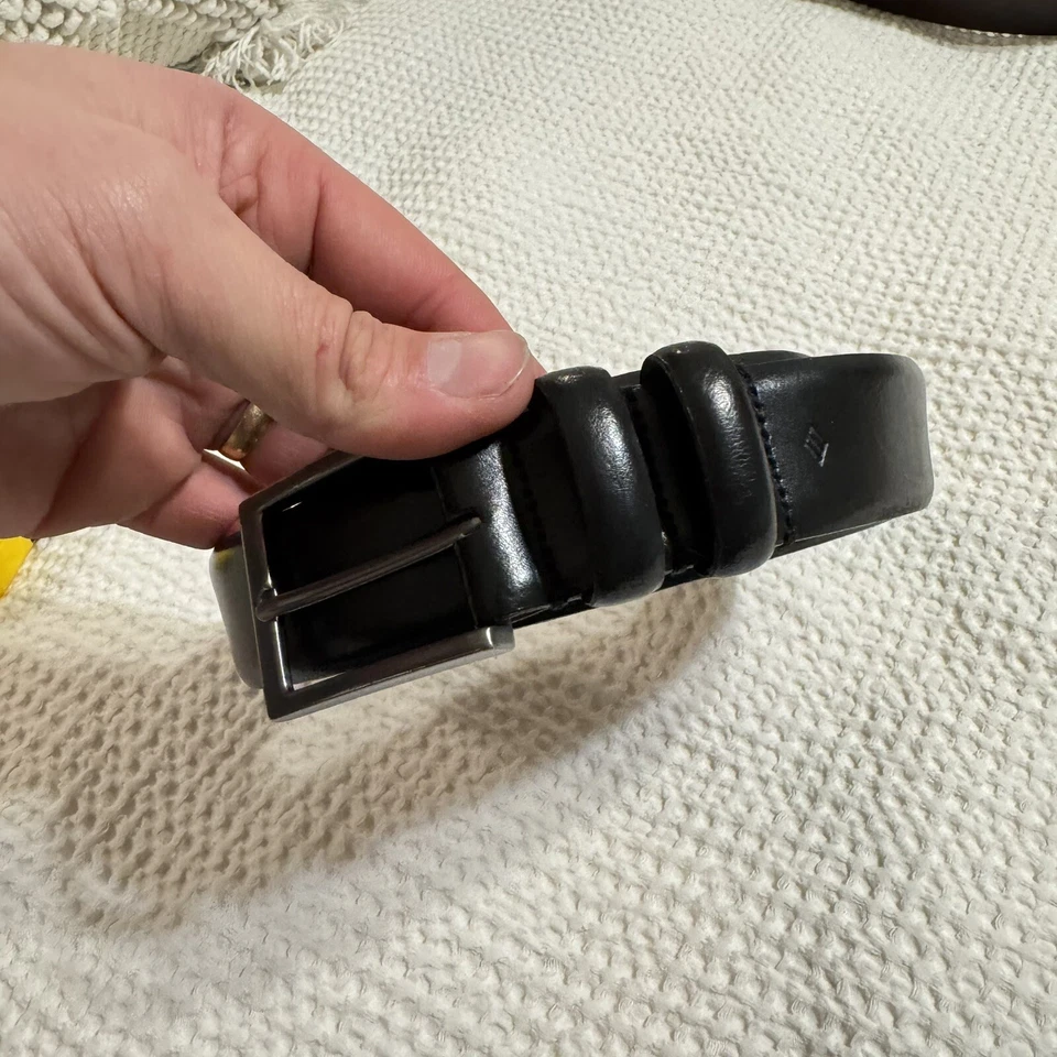 Cinturón de cuero italiano negro Joseph Abboud con hebilla de níquel pulido - talla 40 EE. UU. Foto 2 de 4