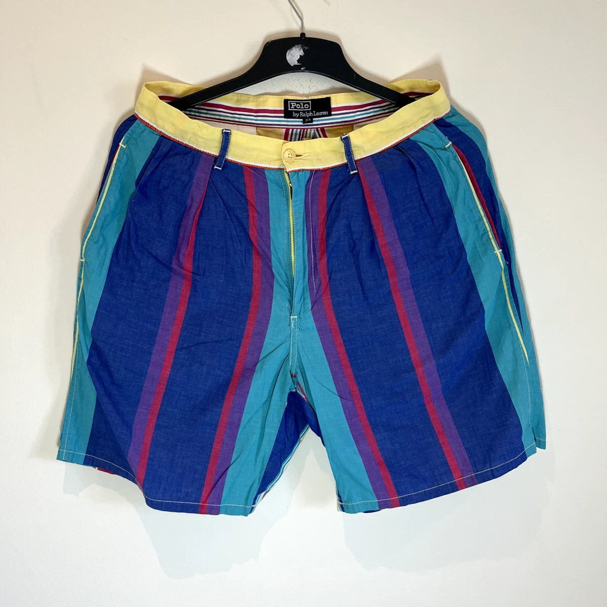 Vintage Polo By Ralph Lauren Mens Striped Multi Coloured Zip Up Shorts Size 33
