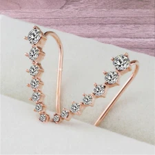 Rose Gold Sterling Silver Ear Crawler Cuff Climber Hook Earrings CZ Women I39