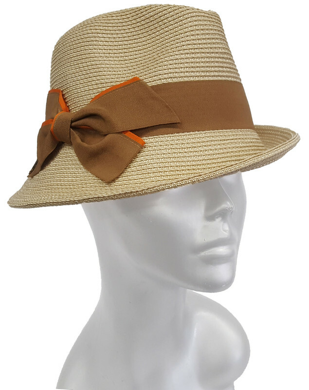 Trilby fedora women's hat Straw braid summer packable Natural-image