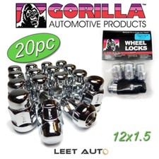 (20 piezas) Tuercas Gorilla + Cerraduras de Rueda, Asiento de Bola Honda/Acura, 12mm x 1.50 Cromo