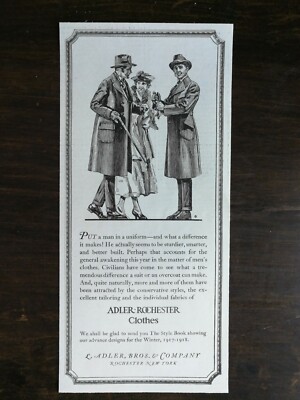 Vintage 1917 Adler Rochester Cloths L Adler Bros & Company Original Ad 