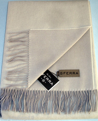 Sferra Tartini Merino Wool Throw Ivory Pearl Soft Twill Weave Fringed 50x70'' New