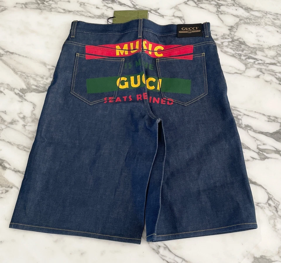Gucci Long Denim Shorts Size 38 Fits 36 Gucci 100 Collection Music Is Mine