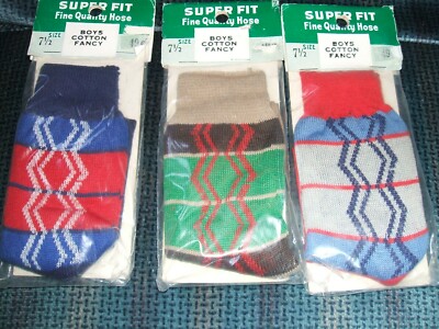 VINTAGE Retro 50's-60's NOS SUPER FIT BOYS COTTON FANCY SOCKS 3 PAIRS NEW RARE
