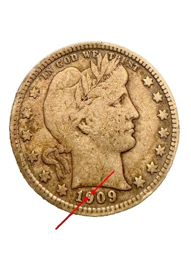 【希少年/115年前】1909年 アメリカ バーバークォーター 25セント銀貨 当店グレード：C〜D】 銀貨 ワシントン25セント硬貨 1932年から1964年 コレクション