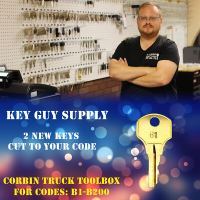 B1-B200. Pair of keys for Corbin truck tool box locks, cut to code. Locksmith.