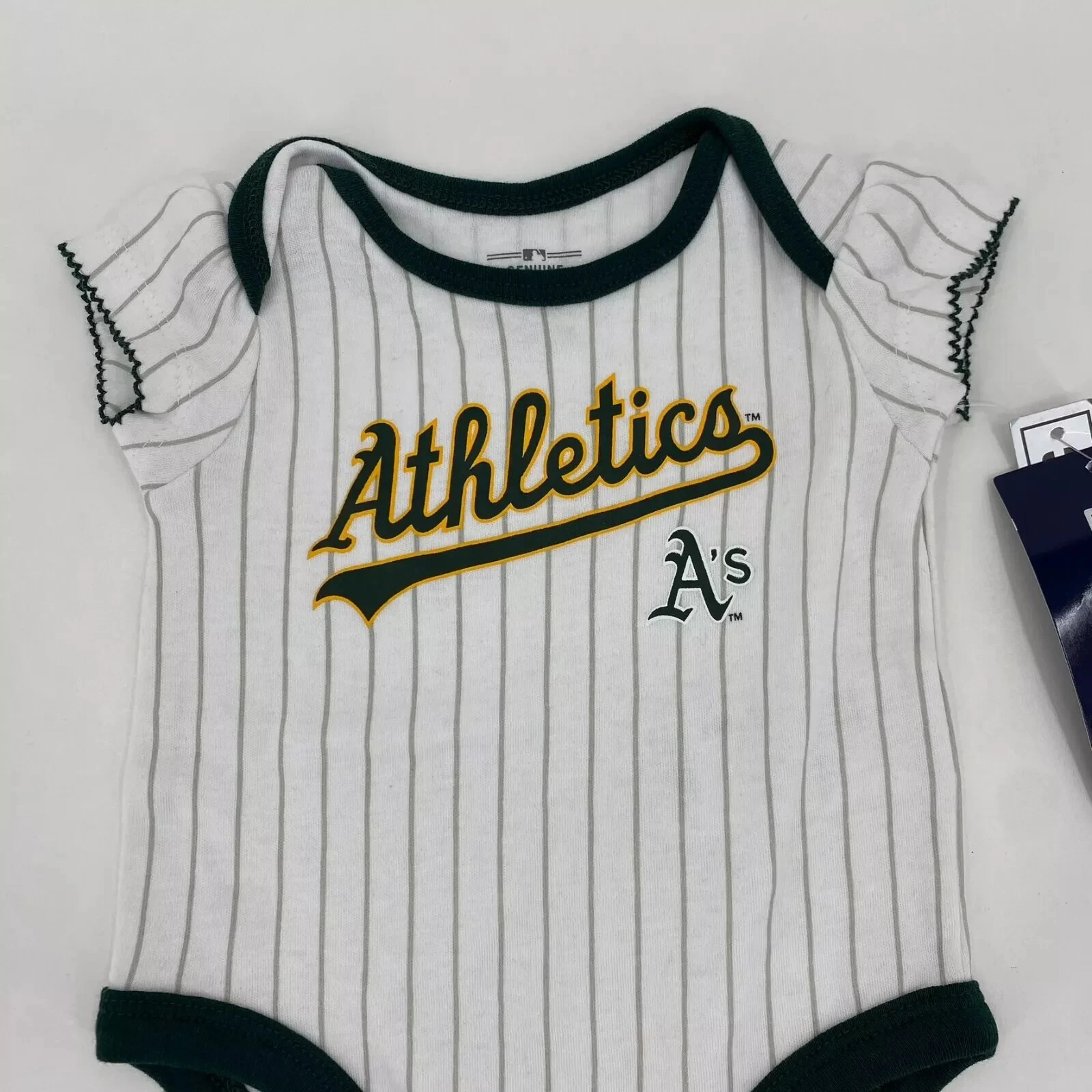 Oakland Athletics Bodysuit One Piece Romper Infant Size 0/3 Months White Striped