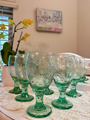 Vintage Aqua Spanish Green Water Goblets set of  6