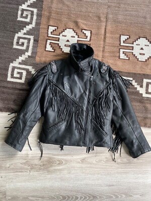 Heros by Held Vintage Women's Leather Fringed Moto Western Biker