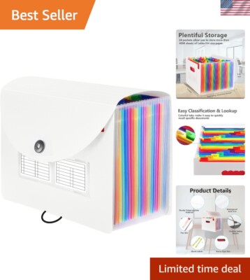 Stylish White Document Storage Organizer with 24 Pockets and Adjustable Closure