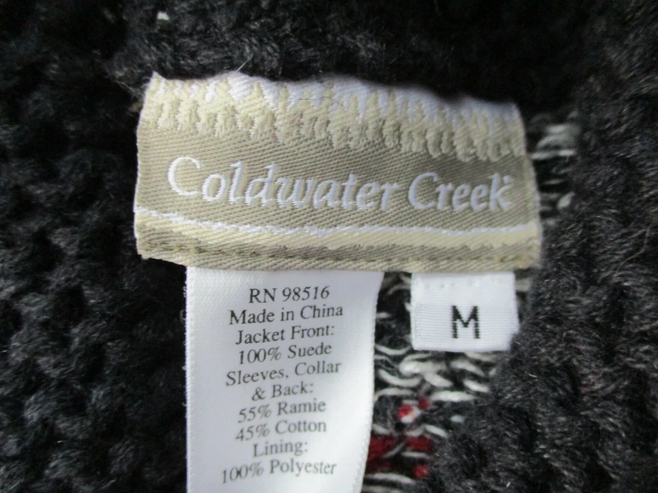 Chaqueta Coldwater Creek Mujer Mediana Negra Roja Cremallera Completa Damas Gamuza Tejida Foto 4 de 4