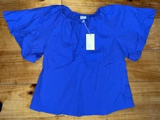 A New Day Popover Flounce Short Sleeve Shirt size XS extra small - Blue NEW