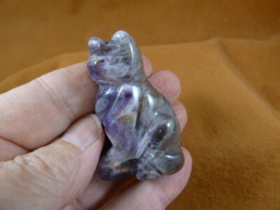 (Y-CAT-SIC-775) purple Amethyst KITTY CAT gemstone carving figurine stone cats