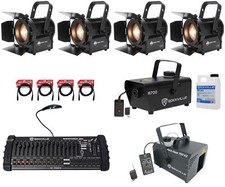 4) American Dj Encore Fr50z Fresnel Lights W/barn Doors+dmx Control+hazer+fogger