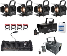 4) American DJ ENCORE FR50Z Fresnel Lights w/Barn Doors+DMX Control+Hazer+Fogger