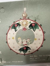 LeeWards CHRISTMAS WREATH Pixie Santa Sequin Bead Vintage Ornament Craft Kit MCM