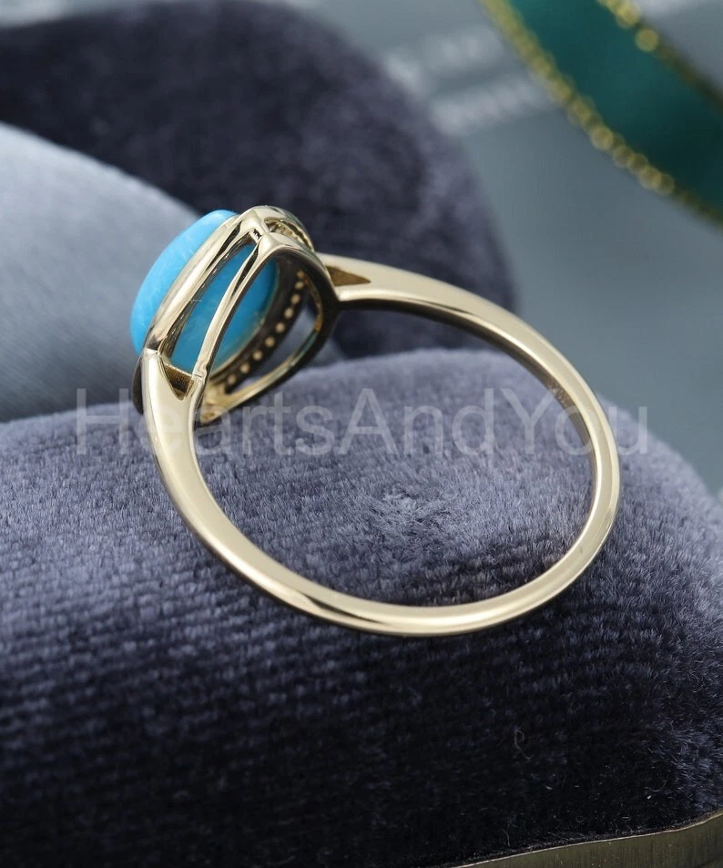 Anillo de oro amarillo sólido 100 % 14 k turquesa azul natural corte pera de 2 quilates Foto 3 de 4