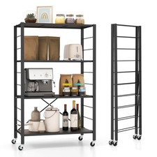4-tier Foldable Storage Shelf w/Lockable Whee...