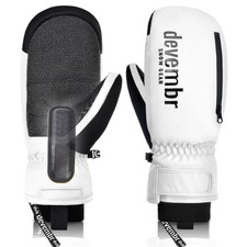 devembr Ski Mittens with Wrist Guards and Undercuff Design, Medium, White