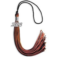 Endea Graduation Black/Orange Mixed Color Tassel With Silver Date Drop