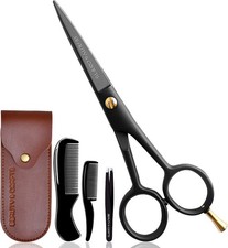Professional 5" Beard Scissors Mustache Combs Set - Grooming Kit with Pouch
