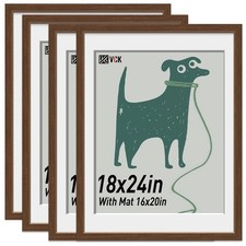 18x24 Poster Frame 4 Pack, Brown Wood Picture Frame with Polished Plexiglass,...