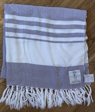 LITTLE GIRAFFE Indigo Turkish Towel Baby Blanket Towel Lavender White Stripe