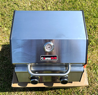 CosmoGrill Compact 2.0S Portable 2 Burner Gas BBQ w/ Thermometer SS Black
