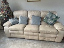 Cream Leather 3-Piece Sofa with Electric Powered Recliners