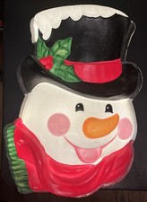 Holiday Time Wall Hanging Snowman Head, Hat Scarf 21 Tall Light Up Christmas