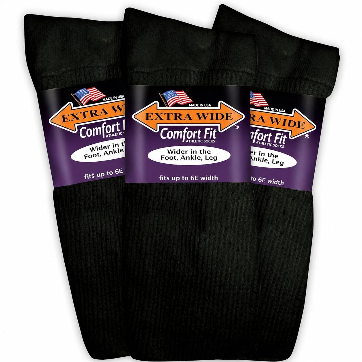 Extra Wide Comfort Fit Athletic Crew (Mid-Calf) Socks for Men Large, Black