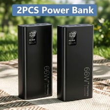 2PCS Black 60000mAh 66W Super Fast Power Bank