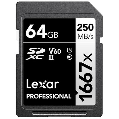 Lexar 64GB Professional 1667x SD Card, UHS-II, C10, U3, V60, Full HD, 4K, Up ...