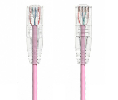 Slim Cat6 UTP Snagless Patch Cable, Pink - 0.5/1/2/3/4/5/7/10/15/20/25 ft