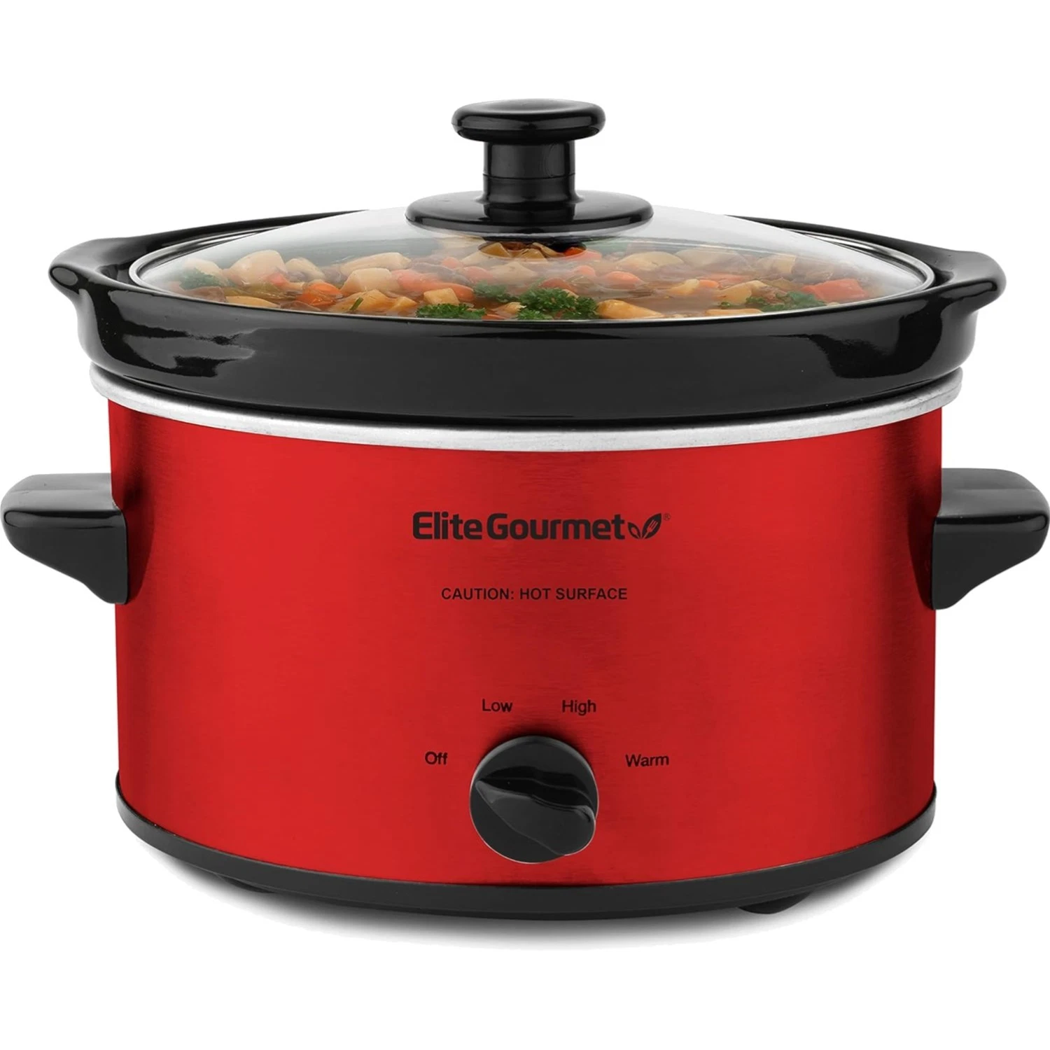 Elegant 2 Quart Electric Slow Cooker in Metallic Red - Stylish & Dishwasher Safe