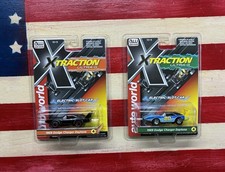 Auto world 2 Cars Black / Blue 80 1969 Dodge Charger Daytona 1:64 slot car