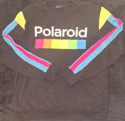 Polaroid Men's Fleece Colorblock Graphic Print Pullover Sweatshirt M Black