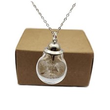 Dandelion Make a Wish Real Flower Openable Glass Cylinder Ball Pendant 925