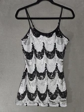 BKE Boutique Coquette Women Medium Tank Top Shirt Black Silver Sequin Swirl Cami