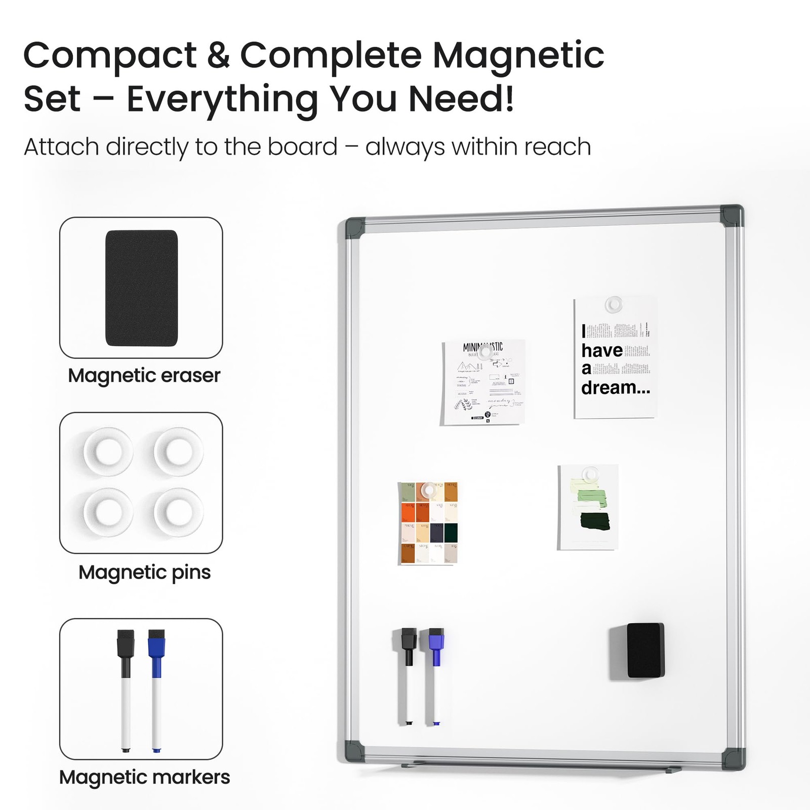 Magnetic White Board for Wall 24"X18"Dry Erase Kit with 2 Markers 4 Magnets
