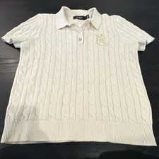 Ralph Lauren Cable Knit Cotton Polo Sweater Cream Size M New needs cleaning