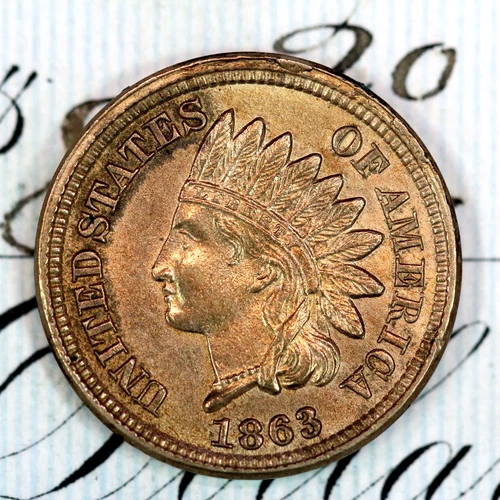 * 1863 * SOLID+ GEM BU MS INDIAN HEAD PENNY * FROM ORIGINAL COLLECTION